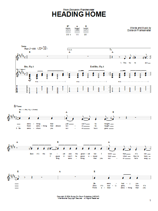 Download Donavon Frankenreiter Heading Home Sheet Music and learn how to play Guitar Tab PDF digital score in minutes