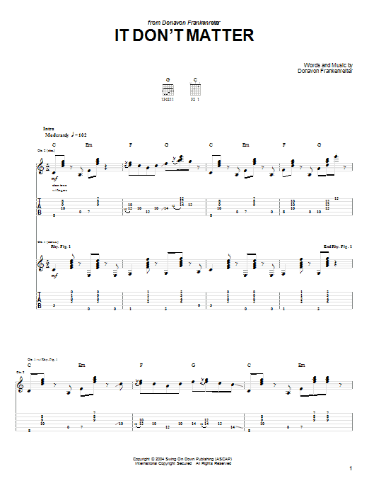 Download Donavon Frankenreiter It Don't Matter Sheet Music and learn how to play Guitar Tab PDF digital score in minutes