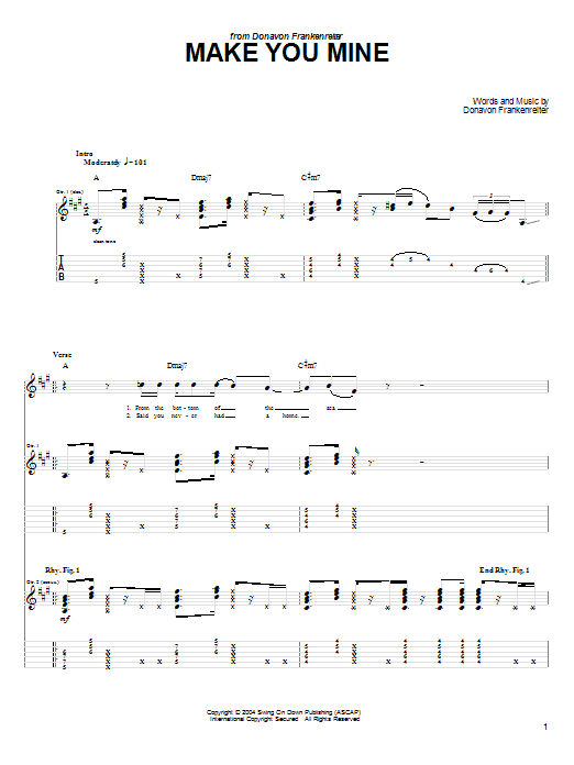 Download Donavon Frankenreiter Make You Mine Sheet Music and learn how to play Guitar Tab PDF digital score in minutes