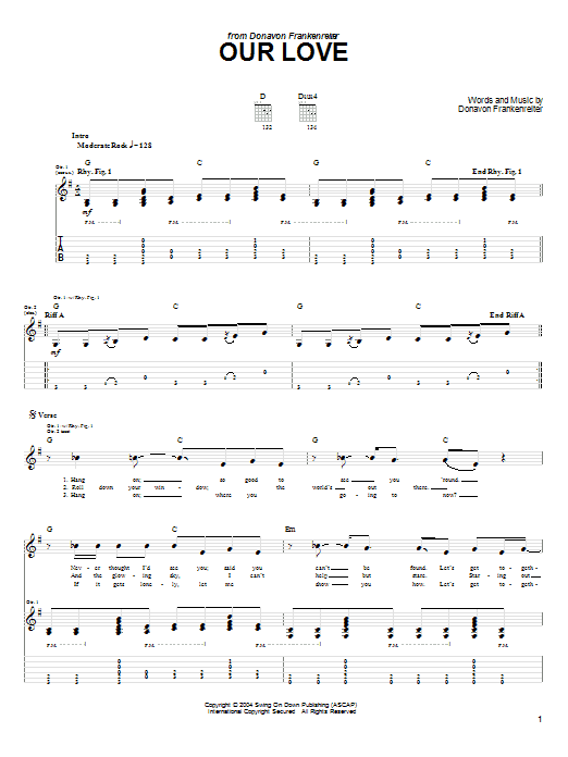 Download Donavon Frankenreiter Our Love Sheet Music and learn how to play Guitar Tab PDF digital score in minutes