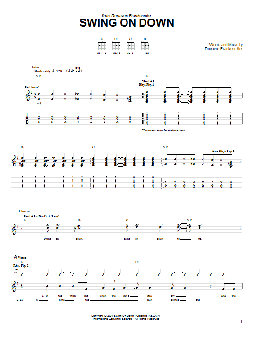 Download Donavon Frankenreiter Swing On Down Sheet Music and learn how to play Guitar Tab PDF digital score in minutes