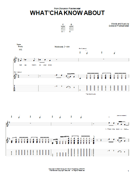 Download Donavon Frankenreiter What'cha Know About Sheet Music and learn how to play Guitar Tab PDF digital score in minutes