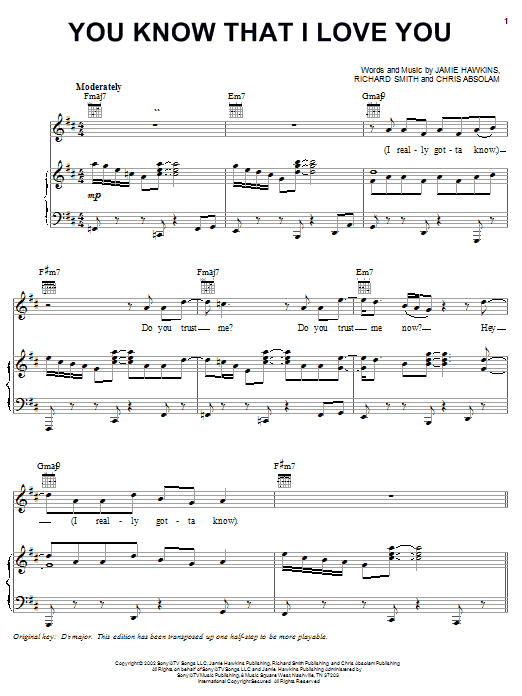Download Donell Jones You Know That I Love You Sheet Music and learn how to play Piano, Vocal & Guitar (Right-Hand Melody) PDF digital score in minutes
