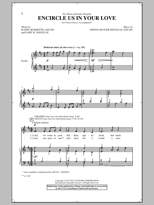 Download Donna Butler Douglas Encircle Us In Your Love Sheet Music and learn how to play Unison Voice PDF digital score in minutes