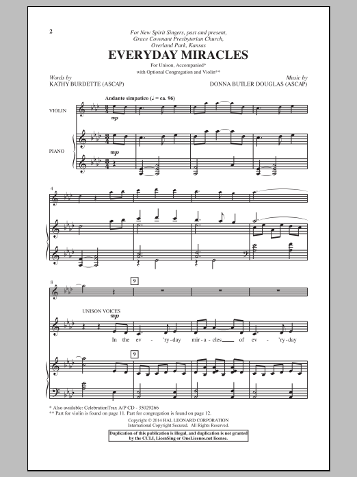 Download Donna Butler Douglas Everyday Miracles Sheet Music and learn how to play 2-Part Choir PDF digital score in minutes