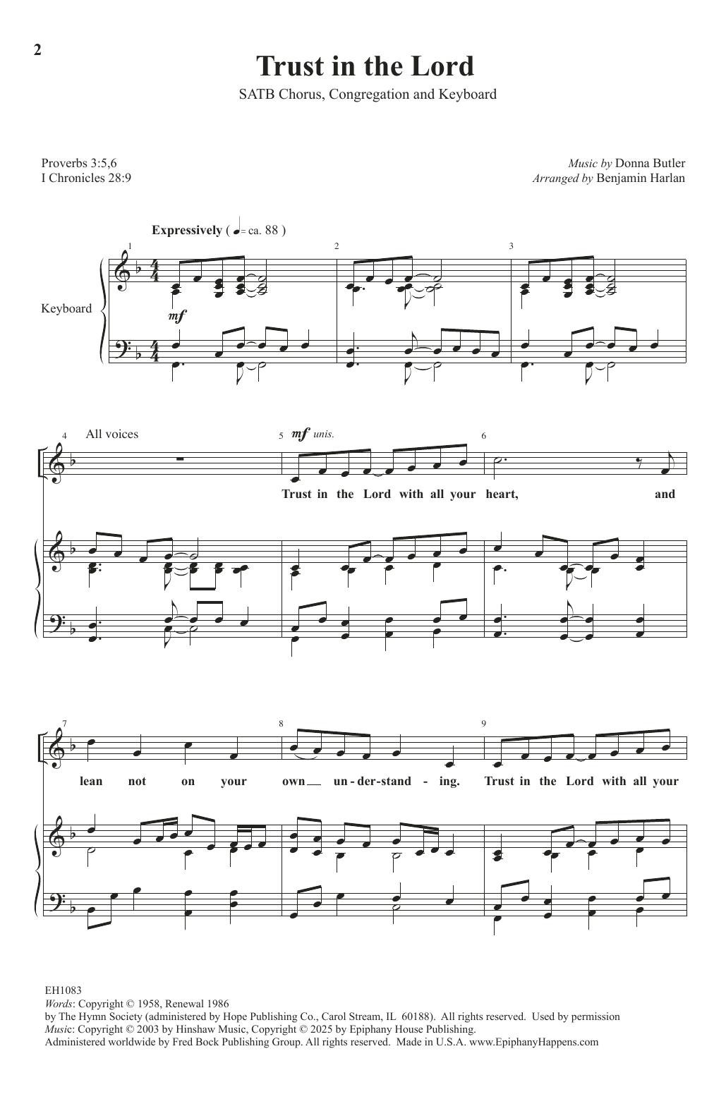 Download Donna Butler Trust In The Lord (arr. Benjamin Harlan) Sheet Music and learn how to play SATB Choir PDF digital score in minutes