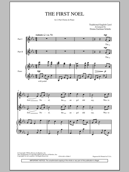 Download Donna Gartman Schultz The First Noel Sheet Music and learn how to play 2-Part Choir PDF digital score in minutes