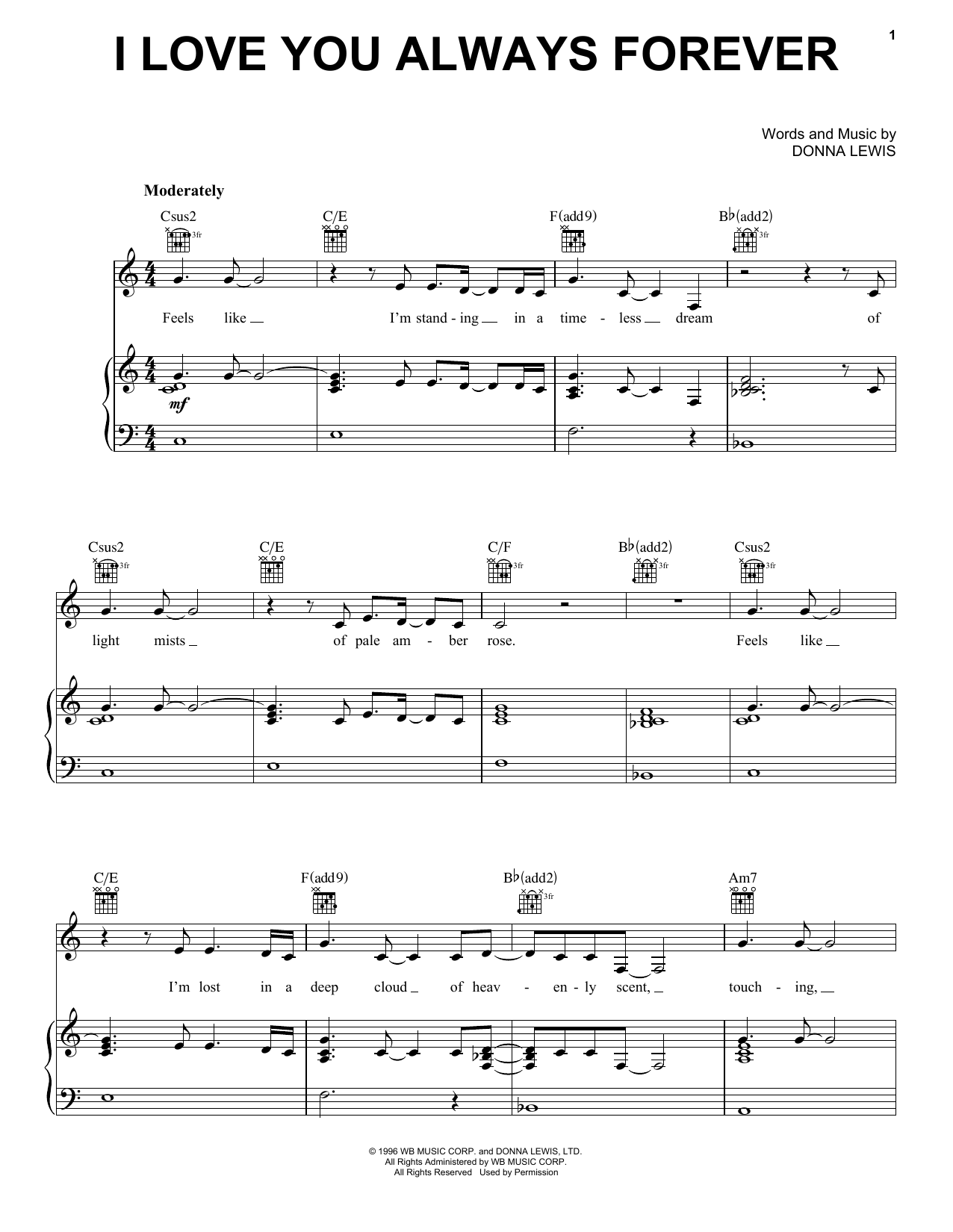 Download Donna Lewis I Love You Always Forever Sheet Music and learn how to play Piano, Vocal & Guitar (Right-Hand Melody) PDF digital score in minutes