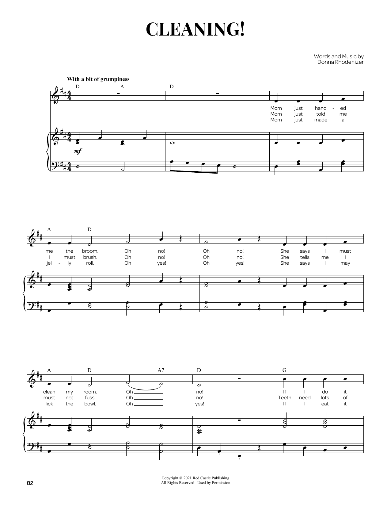 Download Donna Rhodenizer Cleaning! Sheet Music and learn how to play Piano & Vocal PDF digital score in minutes