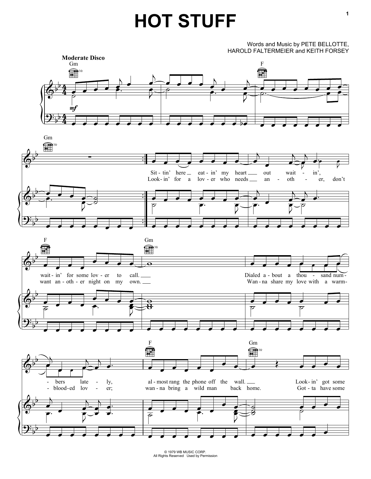 Download Donna Summer Hot Stuff Sheet Music and learn how to play Piano, Vocal & Guitar (Right-Hand Melody) PDF digital score in minutes
