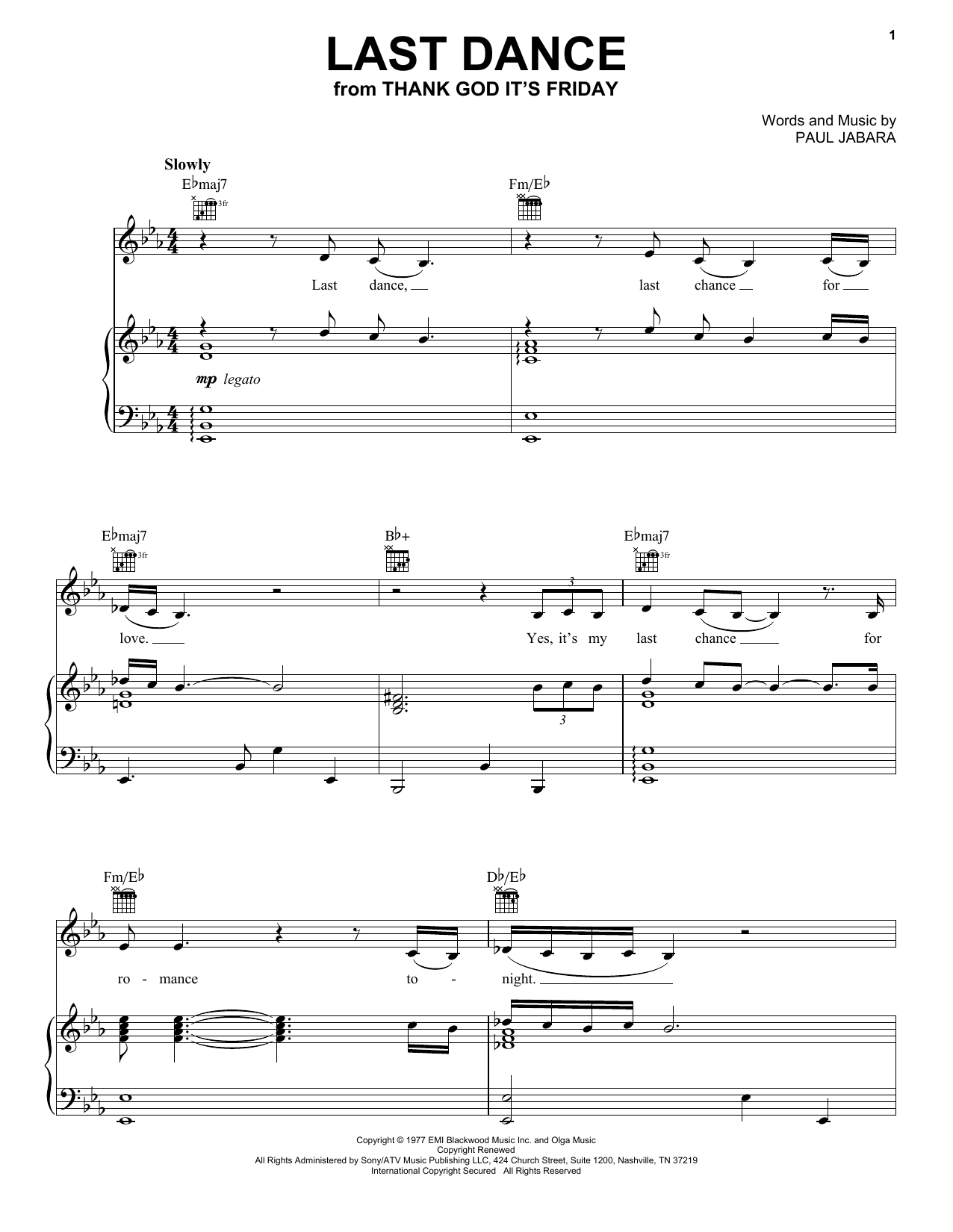 Download Donna Summer Last Dance Sheet Music and learn how to play Melody Line, Lyrics & Chords PDF digital score in minutes