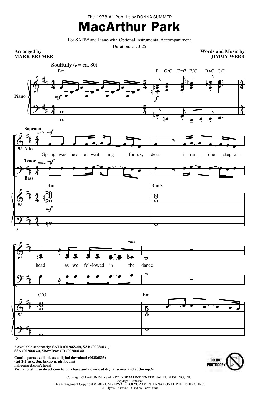 Download Donna Summer MacArthur Park (arr. Mark Brymer) Sheet Music and learn how to play SAB Choir PDF digital score in minutes
