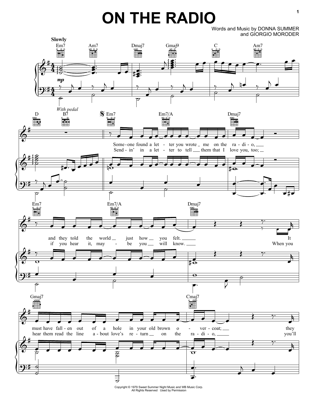 Download Donna Summer On The Radio Sheet Music and learn how to play Piano, Vocal & Guitar Chords (Right-Hand Melody) PDF digital score in minutes
