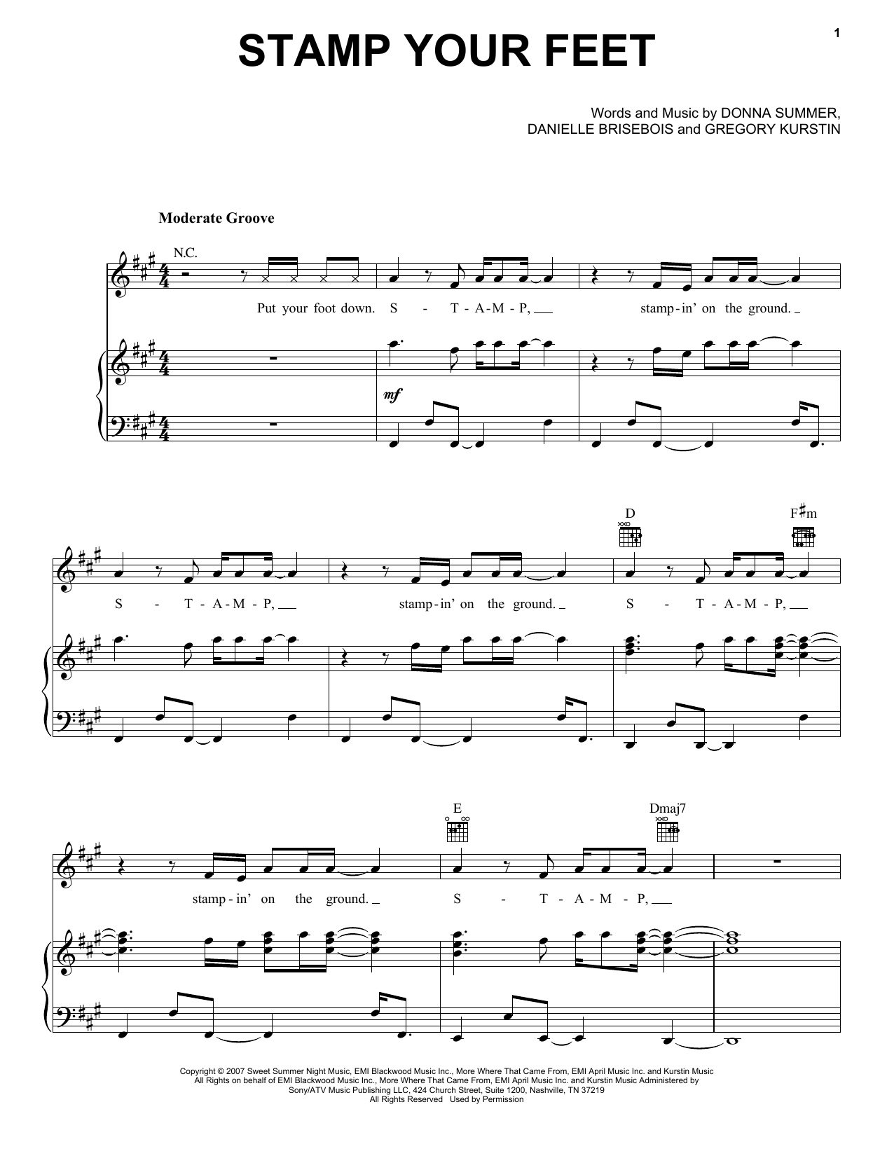 Download Donna Summer Stamp Your Feet Sheet Music and learn how to play Piano, Vocal & Guitar Chords (Right-Hand Melody) PDF digital score in minutes