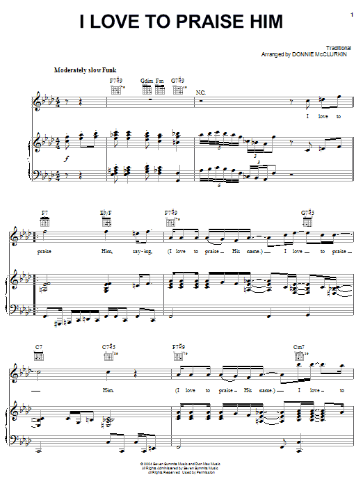 Download Donnie McClurkin I Love To Praise Him Sheet Music and learn how to play Piano, Vocal & Guitar (Right-Hand Melody) PDF digital score in minutes