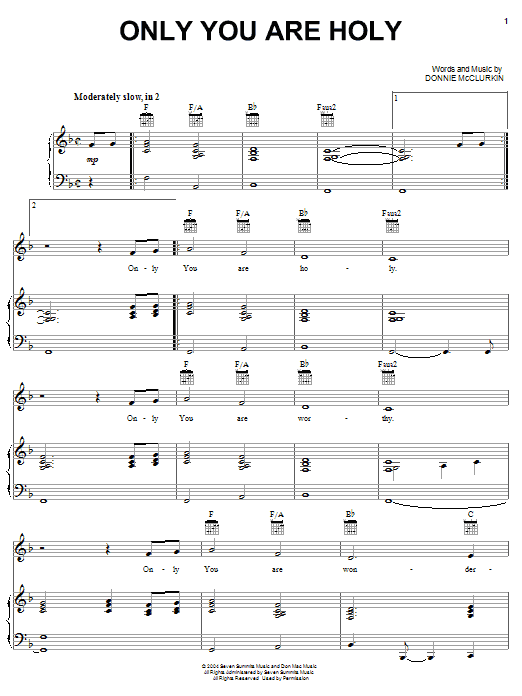 Download Donnie McClurkin Only You Are Holy Sheet Music and learn how to play Piano, Vocal & Guitar (Right-Hand Melody) PDF digital score in minutes