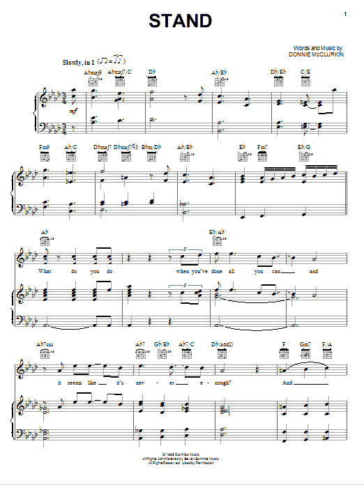 Download Donnie McClurkin Stand Sheet Music and learn how to play Piano, Vocal & Guitar (Right-Hand Melody) PDF digital score in minutes