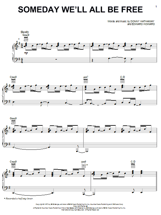 Download Donny Hathaway Someday We'll All Be Free Sheet Music and learn how to play Piano, Vocal & Guitar (Right-Hand Melody) PDF digital score in minutes