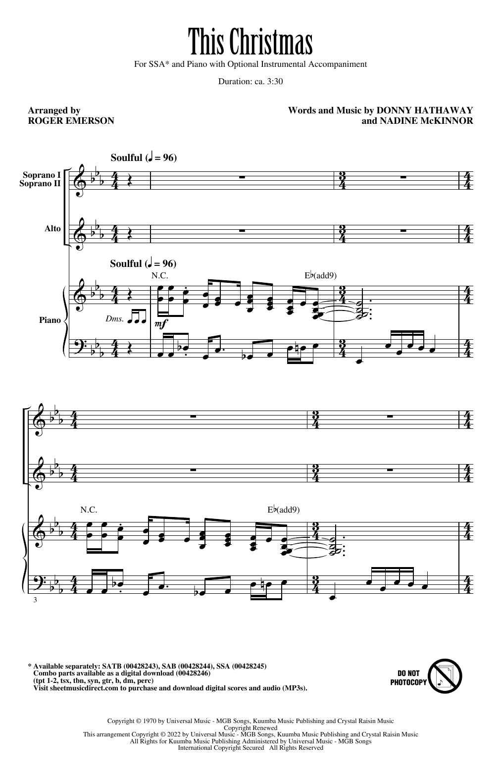 Download Donny Hathaway This Christmas (arr. Roger Emerson) Sheet Music and learn how to play SSA Choir PDF digital score in minutes