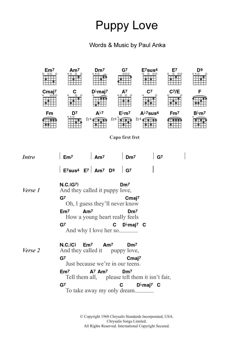Download Donny Osmond Puppy Love Sheet Music and learn how to play Lyrics & Chords PDF digital score in minutes