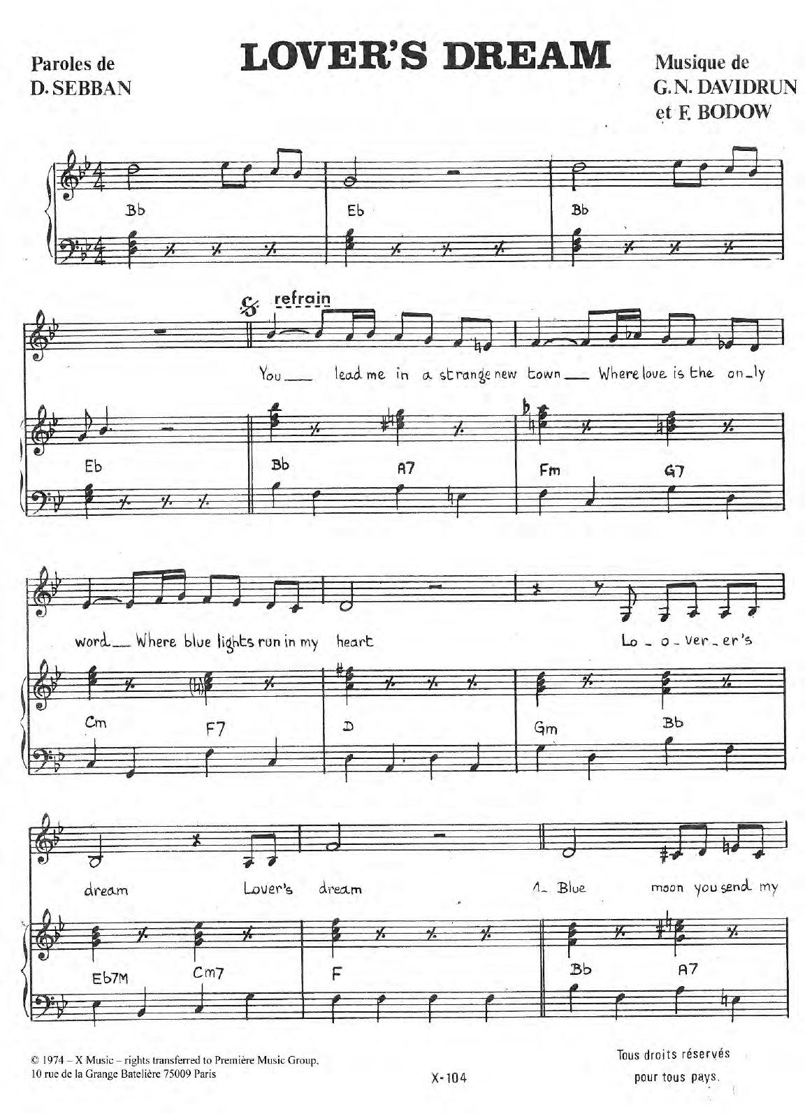 Download Donny Willer Lover's Dream Sheet Music and learn how to play Piano & Vocal PDF digital score in minutes