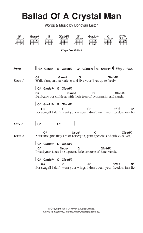 Download Donovan Ballad Of A Crystal Man Sheet Music and learn how to play Lyrics & Chords PDF digital score in minutes
