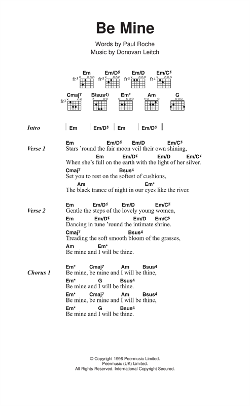 Download Donovan Be Mine Sheet Music and learn how to play Lyrics & Chords PDF digital score in minutes