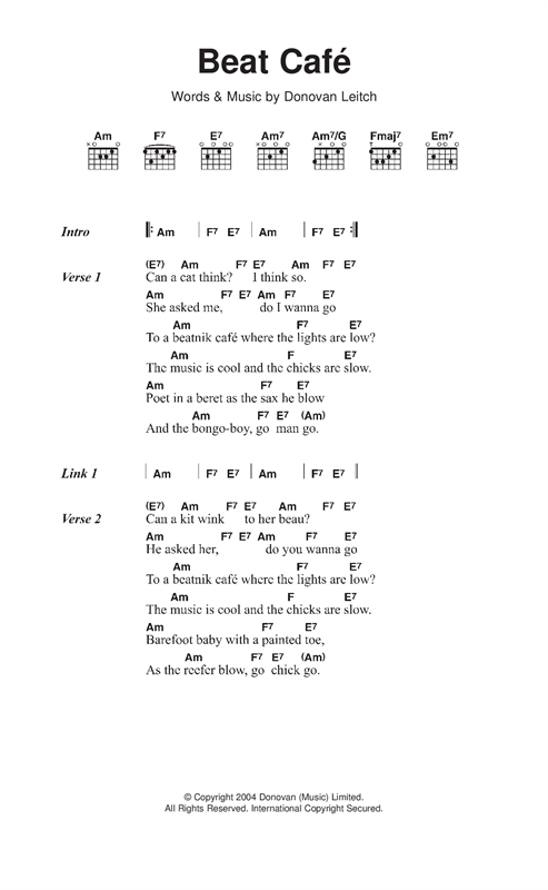 Download Donovan Beat Cafe Sheet Music and learn how to play Lyrics & Chords PDF digital score in minutes