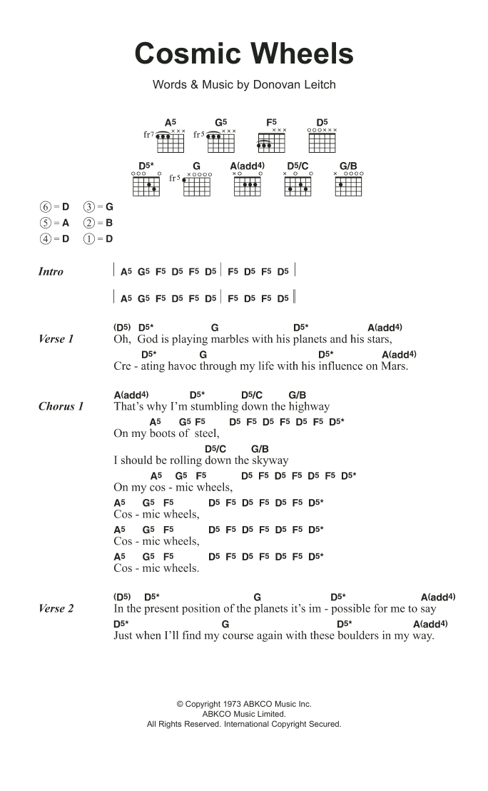 Download Donovan Cosmic Wheels Sheet Music and learn how to play Lyrics & Chords PDF digital score in minutes