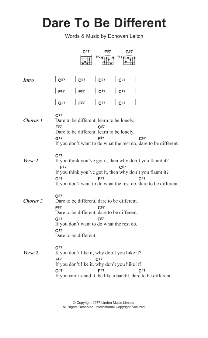 Download Donovan Dare To Be Different Sheet Music and learn how to play Lyrics & Chords PDF digital score in minutes