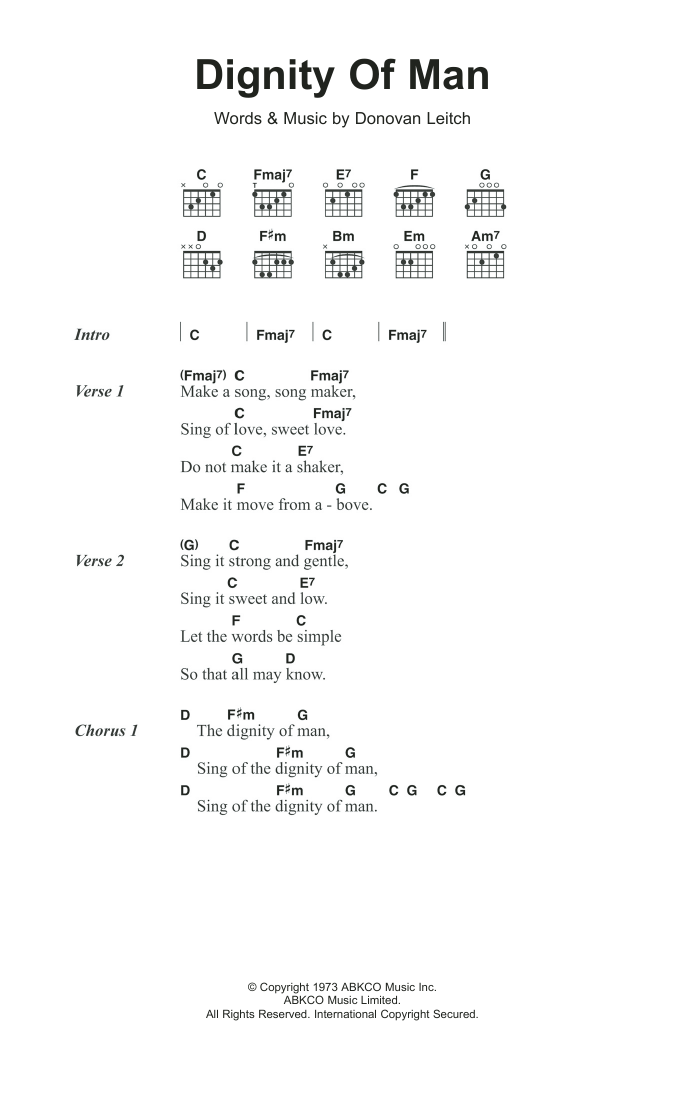 Download Donovan Dignity Of Man Sheet Music and learn how to play Lyrics & Chords PDF digital score in minutes