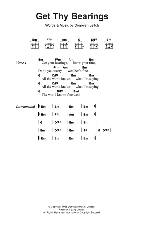 Download Donovan Get Thy Bearings Sheet Music and learn how to play Lyrics & Chords PDF digital score in minutes