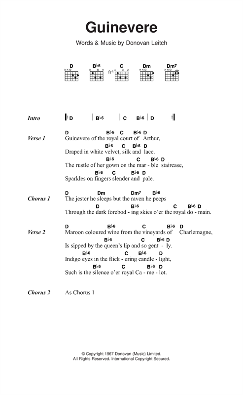 Download Donovan Guinevere Sheet Music and learn how to play Lyrics & Chords PDF digital score in minutes