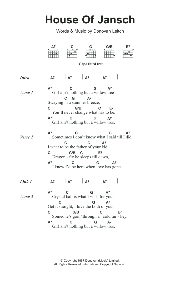 Download Donovan House Of Jansch Sheet Music and learn how to play Lyrics & Chords PDF digital score in minutes