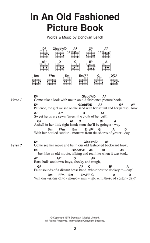 Download Donovan In An Old Fashioned Picture Book Sheet Music and learn how to play Lyrics & Chords PDF digital score in minutes