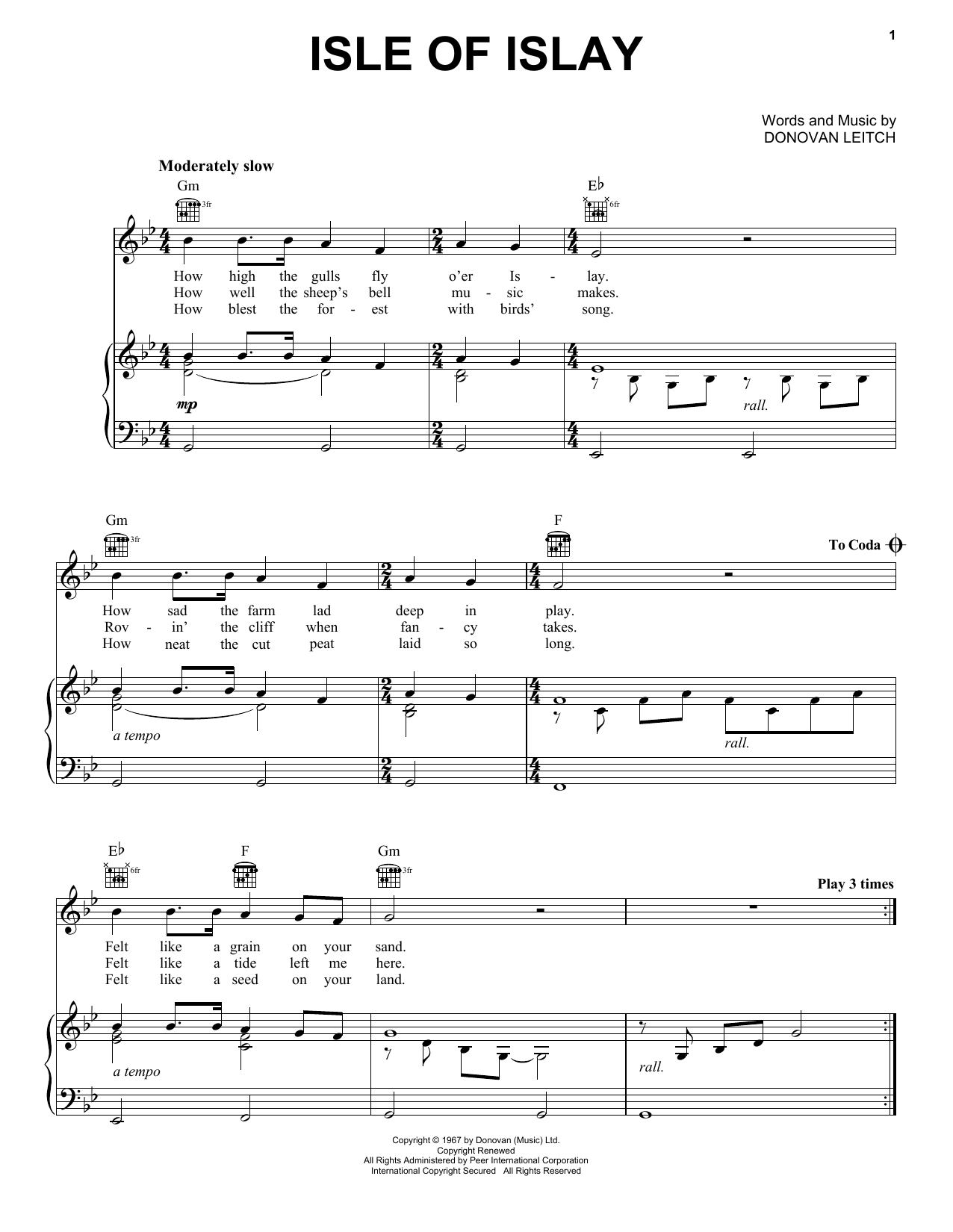 Download Donovan Isle Of Islay Sheet Music and learn how to play Lyrics & Chords PDF digital score in minutes