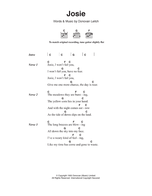 Download Donovan Josie Sheet Music and learn how to play Lyrics & Chords PDF digital score in minutes