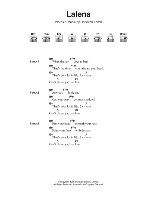 Download Donovan Lalena Sheet Music and learn how to play Lyrics & Chords PDF digital score in minutes