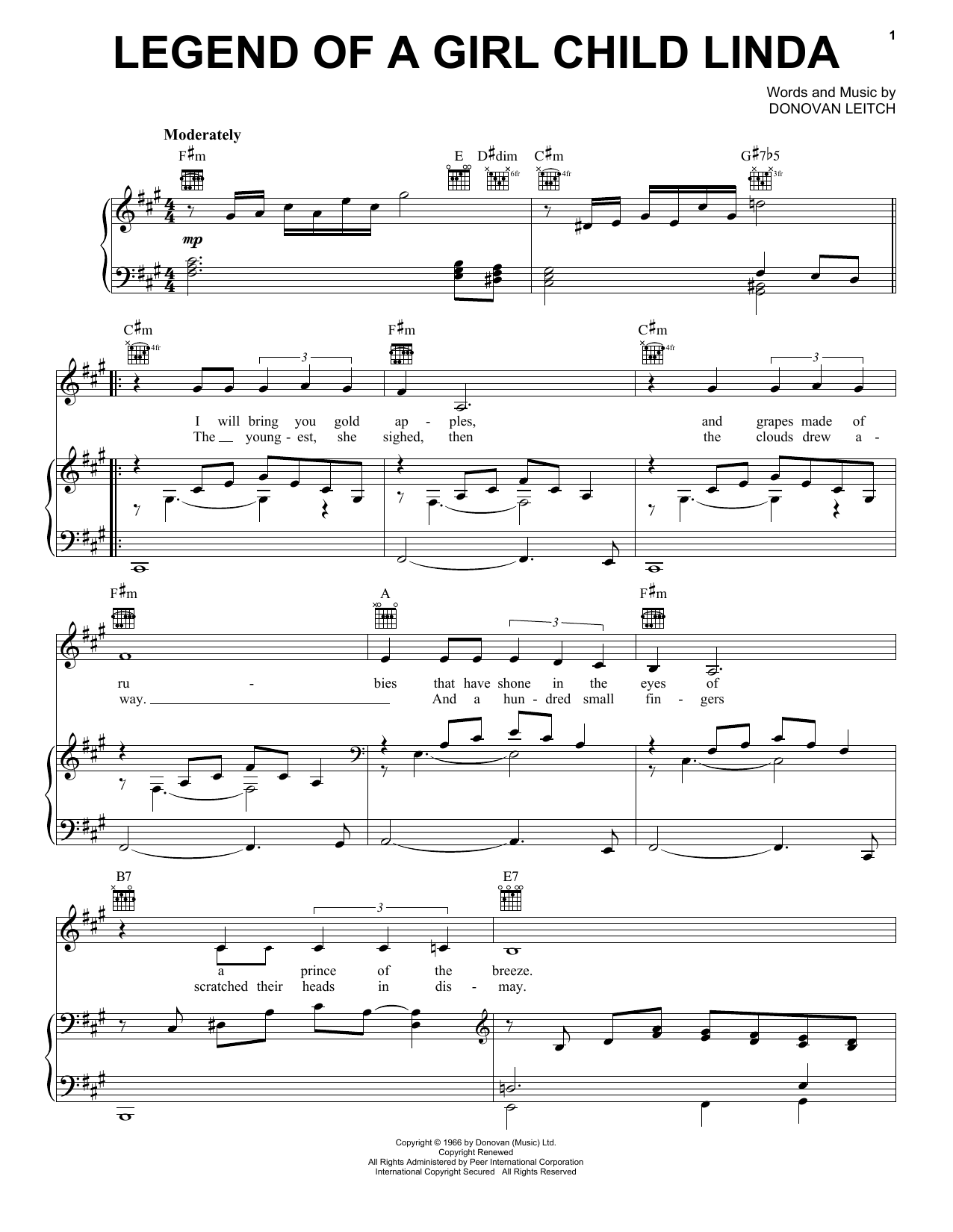 Download Donovan Legend Of A Girl-Child Linda Sheet Music and learn how to play Lyrics & Chords PDF digital score in minutes