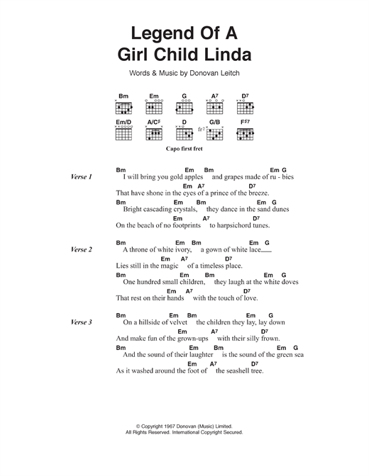 Download Donovan Legend Of A Girl-Child Linda Sheet Music and learn how to play Lyrics & Chords PDF digital score in minutes