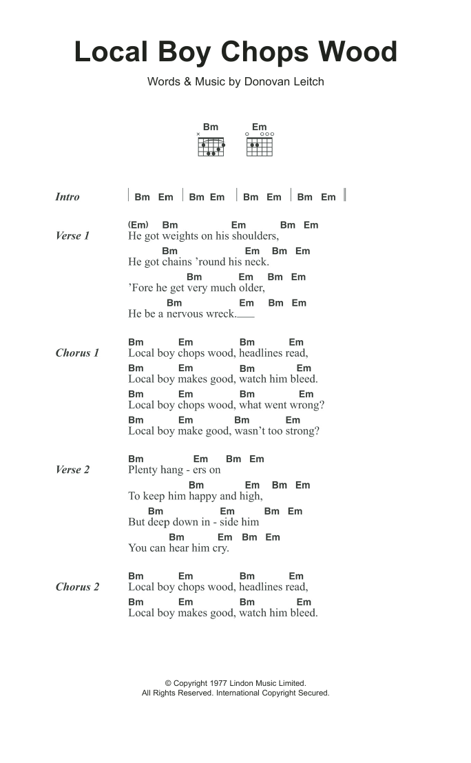 Download Donovan Local Boy Chops Wood Sheet Music and learn how to play Lyrics & Chords PDF digital score in minutes