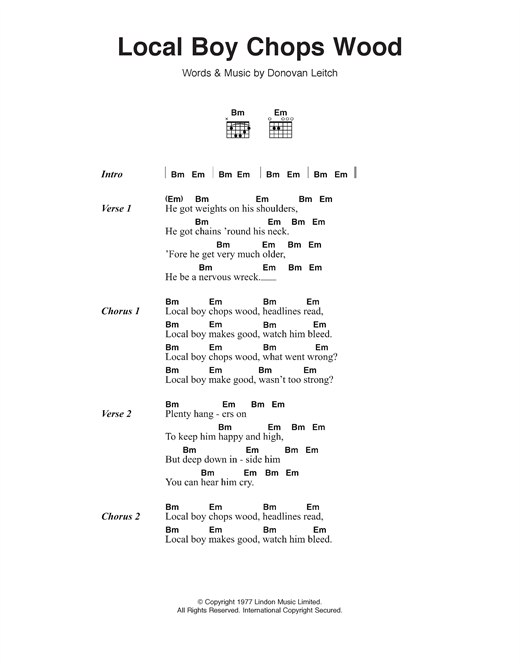 Download Donovan Local Boy Chops Wood Sheet Music and learn how to play Lyrics & Chords PDF digital score in minutes