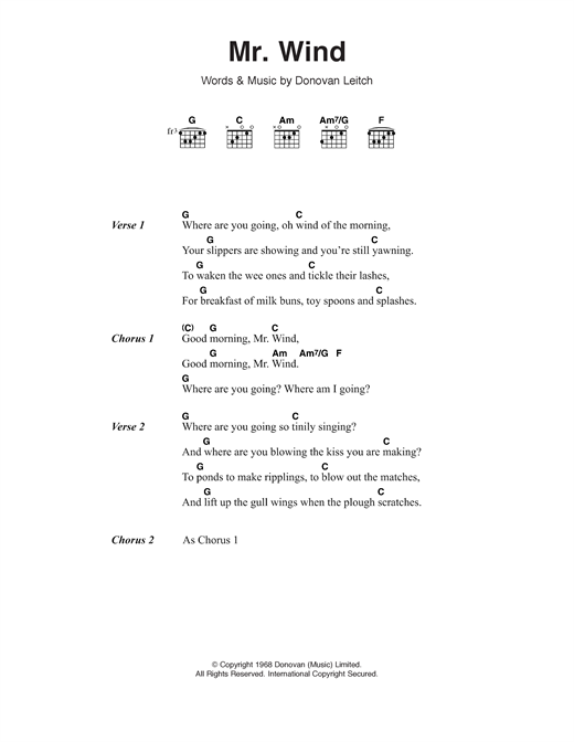 Download Donovan Mr. Wind Sheet Music and learn how to play Lyrics & Chords PDF digital score in minutes