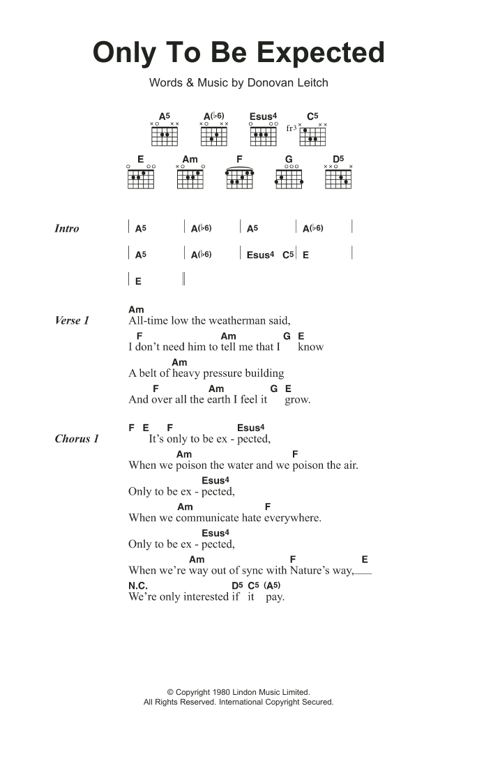 Download Donovan Only To Be Expected Sheet Music and learn how to play Lyrics & Chords PDF digital score in minutes