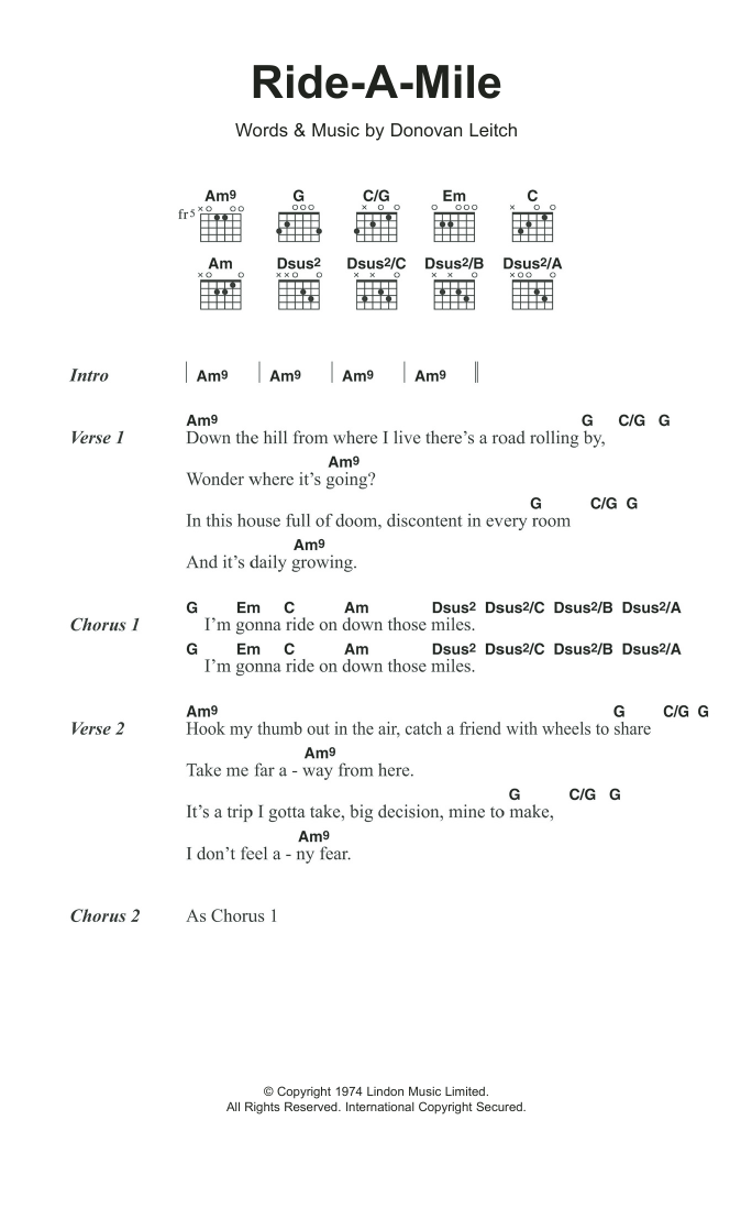 Download Donovan Ride A Mile Sheet Music and learn how to play Lyrics & Chords PDF digital score in minutes