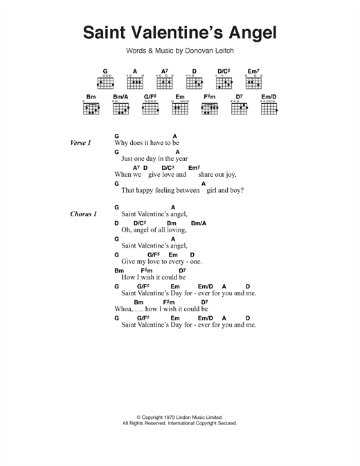Download Donovan Saint Valentine's Angel Sheet Music and learn how to play Lyrics & Chords PDF digital score in minutes