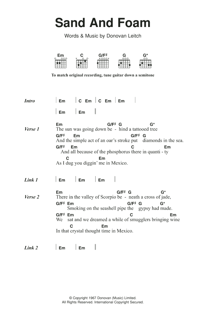 Download Donovan Sand And Foam Sheet Music and learn how to play Lyrics & Chords PDF digital score in minutes