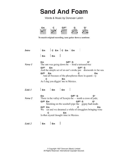 Download Donovan Sand And Foam Sheet Music and learn how to play Lyrics & Chords PDF digital score in minutes