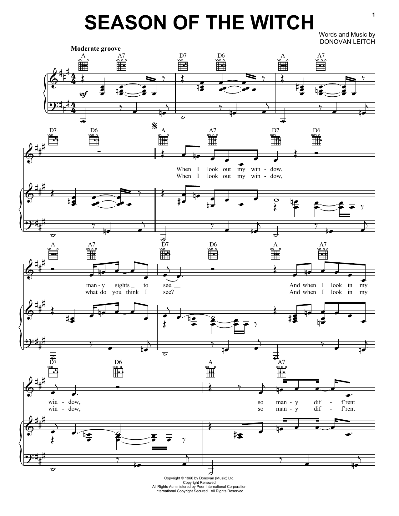 Download Donovan Season Of The Witch Sheet Music and learn how to play Lyrics & Chords PDF digital score in minutes