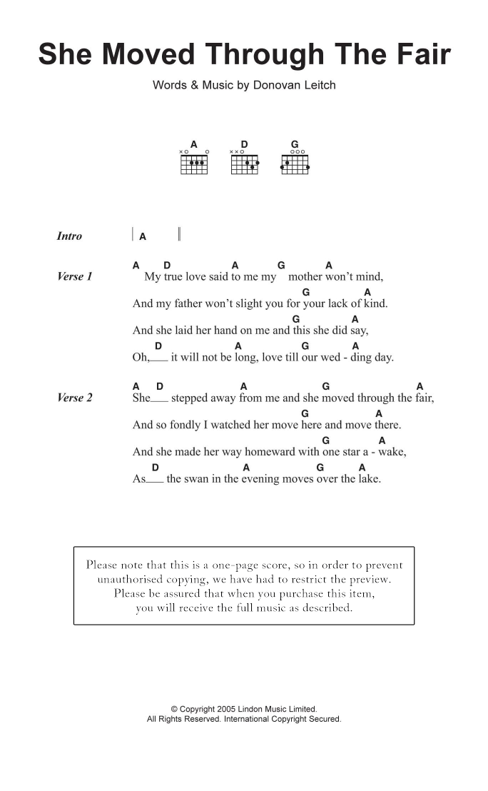 Download Donovan She Moved Through The Fair Sheet Music and learn how to play Lyrics & Chords PDF digital score in minutes